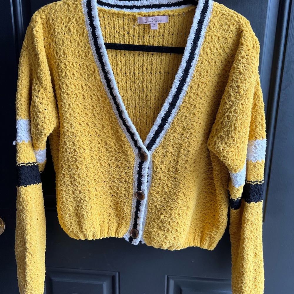 Mustard Fuzzy Sweater with color block
